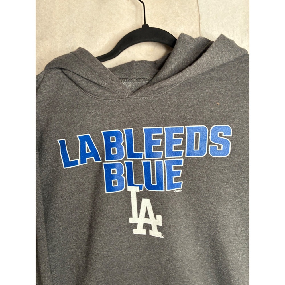 MLB Genuine Merchandise Los Angeles Dodgers LA Bleeds Blue Hoodie Gray Mens L - Picture 4 of 12